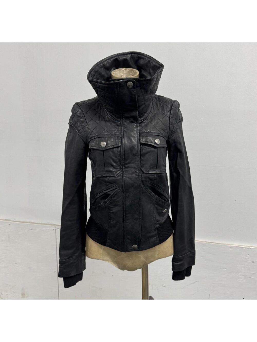 Vintage Y2K Miss Sixty Black Funnel Neck Avant Garde Leather Jacket